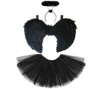 Black Wings Halo & Gonna Fallen Angel Halloween Gotico Fairy Bambini Costume