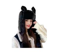 (Black) Winter Warm Plush Liner Caps for All Age Rabbit Ears Hat Outdoor Activity Windproof Ear Flap Hat for Mountain Climbing Yellow