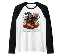 Black Witch Cat Kitten Graphic for Cat Mom Too Cute To Spook Maglia con Maniche Raglan