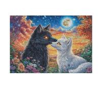 Black Wolf White Cat Moon Night Puzzle 300 Pezzi Giochi Da Tavolo Per Serate Divertimento in Gruppo Rilassamento E Convivialità Regalo Per Amici 300 PCS