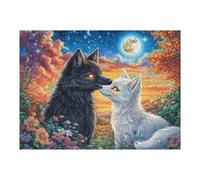 Black Wolf White Cat Moon Night Puzzle 500 Pezzi Relax E Meditazione Rompicapo Mindfulness Attività Per Il Benessere Riduzione Dell'ansia Regalo Per Tutti 500 PCS
