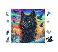 Black Wolf with Crows in Mountain Forest Rompicapo 100 Pezzi Per Nonni E Nipoti Cartone Rigido Esercizio Mentale Per Serate in Famiglia Da Passatempo Con Poster Incluso 28x28cm