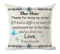 Black Word Art Quote Dear Sister Thanks for Being My Sister Love Butterflies Federe Cuscini Morbido Fodere Cuscini con Cerniera Invisibile Fodere Cuscino per Divano Esterno Casa 45X45Cm