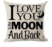 Black Word Art Quote I Love You To The Moon And Back for Lover Inspirational Federe Cuscini Lavabili Copricuscini con Cerniera Invisibile Copricuscino per Balcone Giardino Esterno 45X45Cm