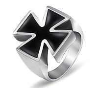 BlackAmazement Anello in acciaio inossidabile 316L Celtic Iron Cross croce argento nero smaltato Heavy Metal Biker uomo, acciaio inossidabile