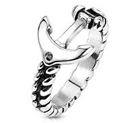 BlackAmazement Anello in acciaio inox 316, con ancora, corda di ancoraggio, colore argento, da uomo, acciaio inox