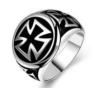 BlackAmazement Anello in acciaio inox 316L Celtic Triple Iron Cross Croce di ferro argento nero Heavy Metal Biker uomo, Acciaio inossidabile