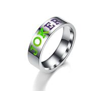 BlackAmazement Anello in acciaio inox 316L JOKER con lettere incise Wild Card Gaukler Narr Harlekin 6 mm argento verde viola donna uomo, Acciaio inossidabile