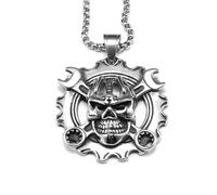 BlackAmazement Collana con ciondolo Live to Ride Ghost Rider Teschio meccanico teschio argento nero motociclista uomo, Acciaio inossidabile