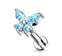 BlackAmazement Orecchini a lobo in acciaio inox 316L, con farfalla, 6 mm, 8 mm, con zirconi CZ, rosa, acqua, blu, arcobaleno, rosa, oro, argento, da donna, Acciaio inossidabile, Zirconia cubica