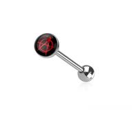 BlackAmazement Piercing per lingua in acciaio inox 316L, con simbolo anarchia, argento, nero, rosso, per uomo e donna