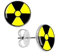 BlackAmazement Set di 2 orecchini in acciaio inox 316L, radioattivo, nucleare, nucleare, simbolo della forza atomica, nero, giallo, da uomo e da donna, 8 mm, Acciaio inossidabile
