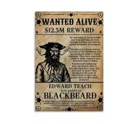 Blackbeard Pirate Poster - Classic Wanted Poster Art Print on Canvas, Unique Wall Decor for Man Cave Bedroom Bar Home(Framed,16X24inch(40X60cm))