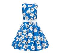 BlackButterfly Bambini Abito Vintage Anni '50 "Audrey Daisy (Floreale Blu Reale, 7-8 Anni)