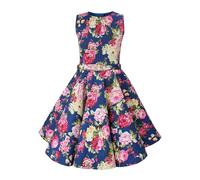BlackButterfly Bambini Abito Vintage Anni '50 "Audrey Divinity (Floreale Rosa Blu Mezzanotte, 5-6 Anni)