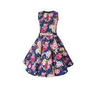 BlackButterfly Bambini Abito Vintage Anni '50 "Audrey Divinity (Floreale Rosa Blu Mezzanotte, 5-6 Anni)