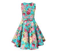 BlackButterfly Bambini Abito Vintage Anni '50 "Audrey Divinity (Floreale Rosa Turchese, 5-6 Anni)