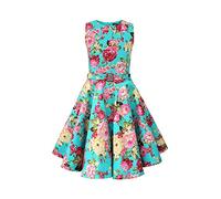BlackButterfly Bambini Abito Vintage Anni '50 "Audrey Divinity (Floreale Rosa Turchese, 9-10 Anni)