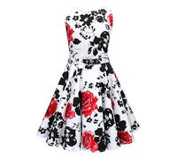 BlackButterfly Bambini Abito Vintage Anni '50 "Audrey Serenity (Bianco & Rosso, 13-14 Anni)