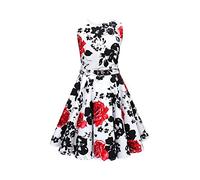 BlackButterfly Bambini Abito Vintage Anni '50 "Audrey Serenity (Bianco & Rosso, 9-10 Anni)