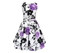 BlackButterfly Bambini Abito Vintage Anni '50 "Audrey Serenity (Bianco & Viola, 7-8 Anni)
