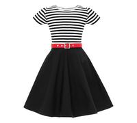 BlackButterfly Bambini Abito Vintage Anni '50 'Maria' A Strisce (Nero, 11-12 Anni)