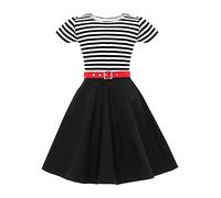 BlackButterfly Bambini Abito Vintage Anni '50 'Maria' A Strisce (Nero, 9-10 Anni)