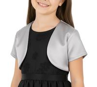 BlackButterfly Bambini Raso Manica Corta Bolero Ragazze (Argento, 9-10 Anni)