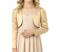 BlackButterfly Bambini Raso Manica Lunga Bolero Ragazze (Oro, 7-8 Anni)