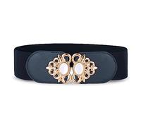 BlackButterfly Elasticizzato Vintage Largo Cintura alta Elasticizzato Perla Fibbia Girovita Cintura (Blu mezzanotte, S)