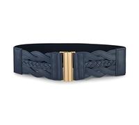 BlackButterfly Largo Cintura alta Elasticizzato Vintage Intrecciata Chiusura verticale Fibbia Fascetta Girovita Cintura (Blu mezzanotte, S)