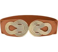 BlackButterfly Largo Elastico Vintage Stretto Metallo Interblocco Fibbia Cintura (Marrone, XL)