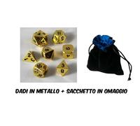 Blackfire Metal Dice Set - Set di 7 dadi in metallo colore Oro + sacchetto RPG