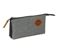 BLACKFIT8 OLD SCHOOL - Astuccio triplo, tessuto riciclabile, astuccio per bambini, ideale per bambini in età scolastica, comodo e versatile, qualità e resistenza, 22 x 3 x 12 cm, Nero/Grigio, M,