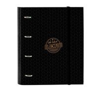 BLACKFIT8 OLD SCHOOL - Raccoglitore a 4 anelli da 35 cm con 100 fogli A4, ideale per bambini di diverse età, confortevole e versatile, qualità e resistenza, 27 x 3,5 x 32 cm, Nero/Grigio, M, Casual