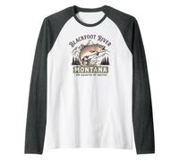 Blackfoot River Montana Pesca a Mosca Maglia con Maniche Raglan