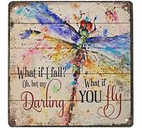 Blackia Targa quadrata in metallo rustico, decorazione da parete con scritta in inglese "What If I Fall Oh My Darling What If You Fly" (lingua italiana non garantita), poster con pittura in ferro