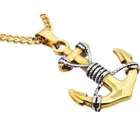 BlackJack - Collana con ciondolo a forma di ancora da uomo, in acciaio inox 316L, colore: bianco/oro/nero/blu con catena a maglia barbazzale da 61 cm, Metallo, Nessuna pietra preziosa