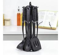 Blackmoor Home 66779 Set di 6 utensili | Antigraffio e resistenti al calore |Plastica priva di BPA | Porta-utensili da cucina salvaspazio, moderno e vivace | Nero