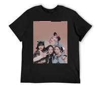 Blackpink - Maglietta a maniche corte in cotone con stampa tipografica, per stile urbano, Nero , L