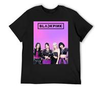 Blackpink - T-shirt vintage in cotone lavato, morbida, a maniche corte, stile retrò, unisex, Nero , L