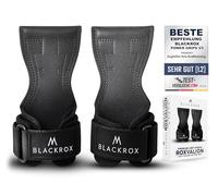 BLACKROX ROXVALION Power Grips - Supporto per allenamento con la forza, in gomma antiscivolo, impugnatura imbottita, ideale per sollevamento pesi, trazioni, unisex, 1 paio (nero, L/XL)