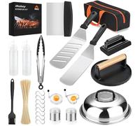 Blackstone, set di utensili per griglia e pressa per hamburger, 122 pezzi, set di utensili per griglia in acciaio inox Blackstone, set di spatole per barbecue con borsa per riporre
