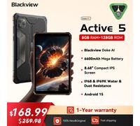 Blackview Active 5 Tablet PC robusto da 8,68 pollici, Unisoc T615 Octa Core, 8 GB + 128 GB, batteria da 6600 mAh Android 15, mini pad, versione globale
