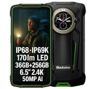 Blackview BV8200 Smartphone Incassable, Lampe Torche 170 Lumens, Double Écran, Helio G100 36GB+256GB, 6,5'' 120Hz 2.4K FHD+, Caméra AI 50MP, IP68 IP69K Android 14 Téléphone Étanche, GPS NFC Vert
