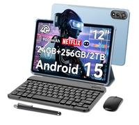 Blackview Mega 2 Tablet 12", Android 15, 24GB RAM 256GB ROM, Dual SIM 4G 5G WiFi, Fotocamere IA, 9000mAh, Widevine L1, GPS, con Tastiera, Mouse, Custodia, Penna
