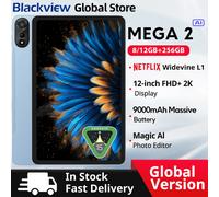 Blackview MEGA 2 Tablet Display 2K da 12 pollici Widevine L1 Android 15 24GB(8+16) 256GB 9000mAh AI Fotocamera principale Pad PC 12GB 256GB Grey