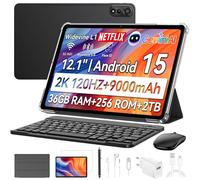 Blackview Mega2 Android 15 Tablet 12 pollici, 36 GB RAM+256 GB ROM, 2 K FHD Gaming Tablet con Tastiera Mouse Penna Auricolare, 4G LTE+5G WiFi, 9000 mAh, WideVine L1, doppia fotocamera, Face ID, GPS