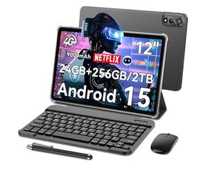 Blackview Mega2 Tablet 12 Pollice Android 15 Tablet con Tastiera, 24GB RAM 256GB ROM con SIM 4G, 2K FHD+, Gemini AI, 9000mAh, Doppia fotocamera, Widevine L1, GPS, Face ID, Mouse, Custodia, Penna