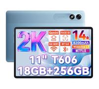 Blackview Tablet 11 Pollici Android Tablet 18 GB RAM 256 GB ROM (1 TB TF), Display 2k, T606 Octa Core, 8200 mAh, Gemini AI, 13 MP + 8 MP, Widevine L1/OTG/Face ID/Bluetooth 5.0/Jack da 3,5 mm